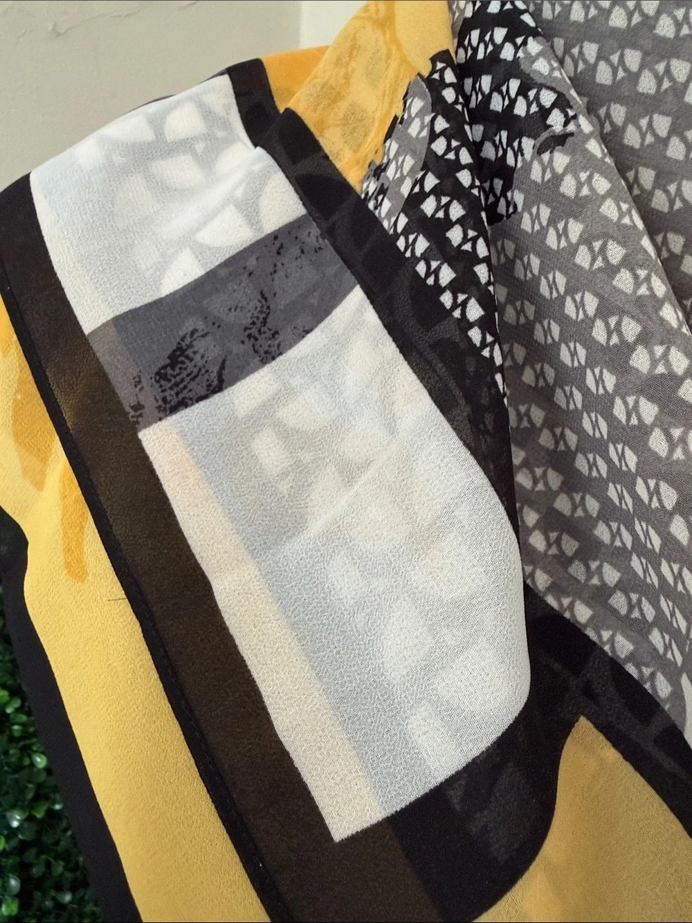 Chico's Yellow, Black & White Geometric Scarf